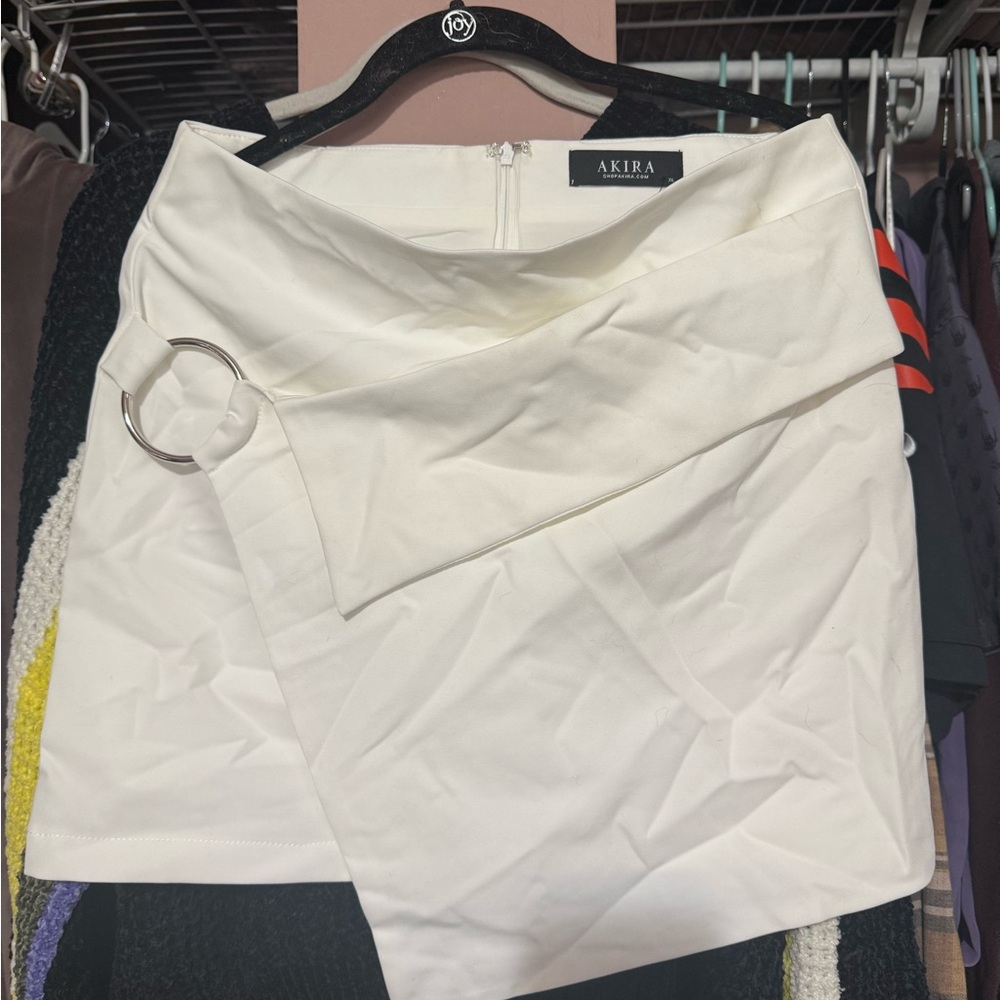 AKIRA white Asymmetrical Skirt with Ring Detail